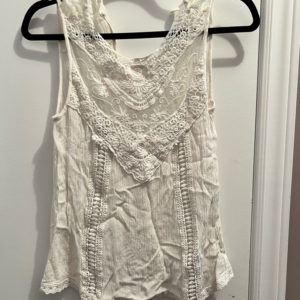Elegant Lace Trim Cream Top